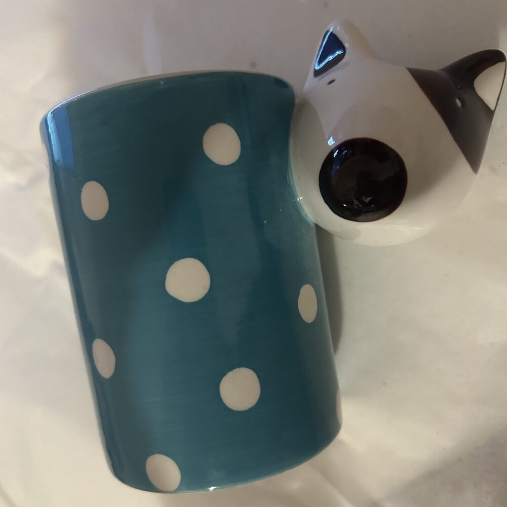 Ceramic Makeup Brush Holder Organizer Excellent Condition Dog & Polka Dot Design